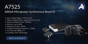 A7525, 600mA BOOST (STEP-UP) DC-DC Converter